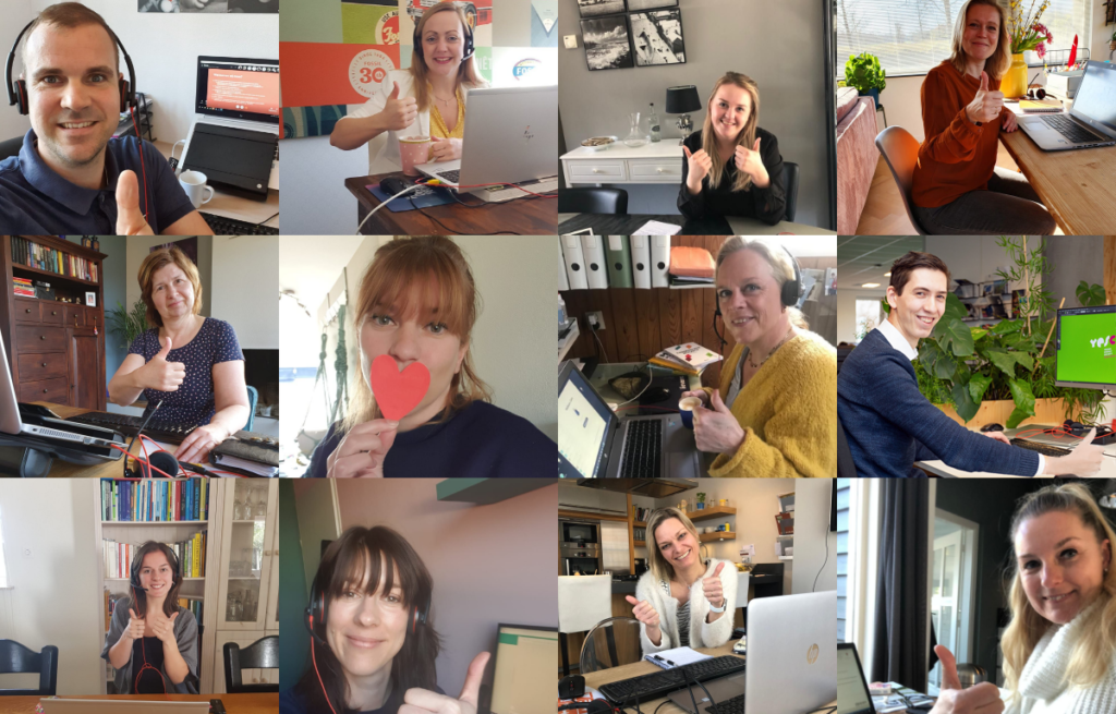 Een collage van thuiswerkende collega's van Lievens.
