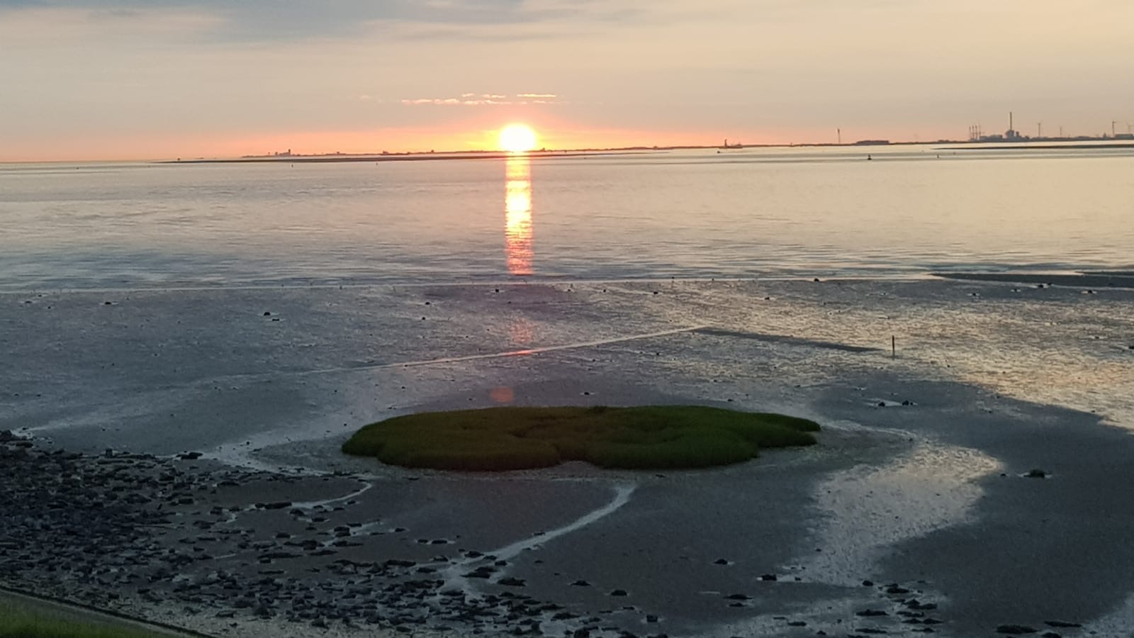 Ondergaande zon boven de Westerschelde.
