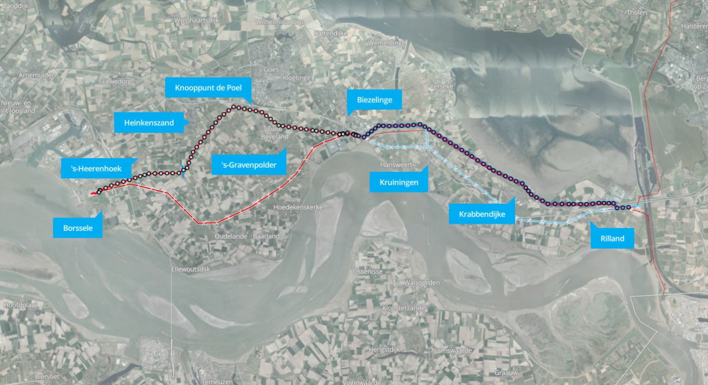 Tracékaart van de 380 kV-hoogspanningsverbinding tussen Borssele en Rilland