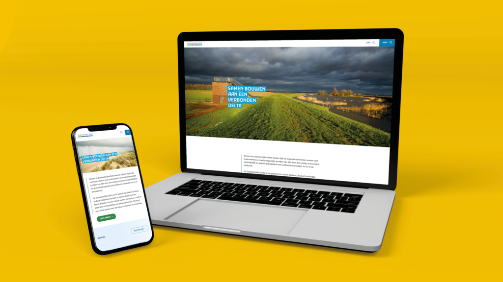 Een laptop en telefoon met de nieuwe website van de Zuidwestelijke Delta.